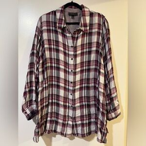 Lane Bryant Plaid Button-Up Shirt - Red and White